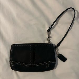 Leather coach wristlet | Black